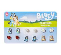 LUV HER Bluey Hypoallergenic Earrings for Girls Ages 4+ - Safe Stud & Fishhook Styles - Jewelry Gift for Sensitive Ears & Cartoon Lovers, 6 Pairs, Stainless Steel, No Gemstone, Stainless Steel, No
