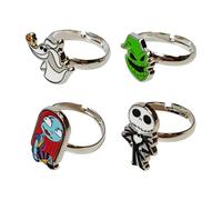 LUV HER Jack and Sally 4-Piece Adjustable Rings with Nightmare Before Christmas Characters, Ages 4
