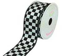 LUV Ribbons Fabric Ribbon by Creative Ideas, 1-1/2-Inch, Black Checkered, White