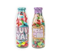 Luv Ya! & Pick Of The Mix Message Bottle Duo - Gummy Hearts & Fizzy Fruity Sweets Gift Set