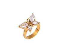 LUVA Butterfly Ring for Women - CZ Mariposa Minimalist Ring -18K Gold Plated Waterproof Stainless Steel - Anti-Tarnish Gold Jewelry - Trendy Stackable Ring for Everyday Wear, 6, Stainless Steel, Cubic