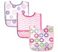 Luvable Friends 3 Piece Waterproof Bibs with Crumb Catcher, Pink Pinwheels, 8 x 9 in.