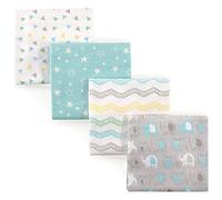 Luvable Friends 4 Piece Flannel Receiving Blanket, Gray Elephant, One Size