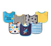 Luvable Friends 7 Piece Drooler Bibs with Waterproof Backing, Blue Spaceship