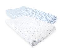 Luvable Friends Cotton Changing Pad Cover, 2 Pack, Blue Chevron and Stars, One Size