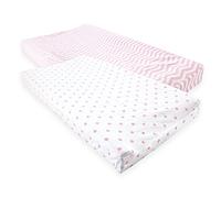 Luvable Friends Cotton Changing Pad Cover, 2 Pack, Pink Chevron and Dots, One Size