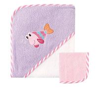 Luvable Friends Hooded Towel and Washcloth, Purple Fish
