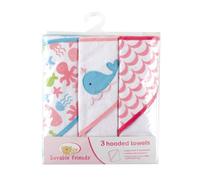 Luvable Friends Hooded Towels, Pink Whale, 3 Count