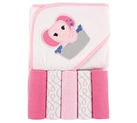 Luvable Friends Unisex Baby Hooded Towel with Five Washcloths, Pink Elephant, One Size