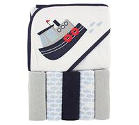 Luvable Friends Unisex Baby Hooded Towel with Five Washcloths, Tugboat, One Size