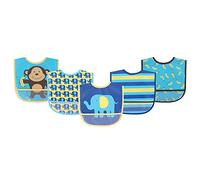 Luvable Friends Unisex Baby Waterproof PEVA Bibs, Blue Monkey, One Size