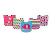 Luvable Friends Unisex Baby Waterproof PEVA Bibs, Pink Giraffe, One Size