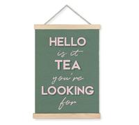 LUVADIAN Kitchen Wall Art, Funny Tea Bar Poster, Green Decor, 'Hello is It Tea You're Looking for' Poster Hanger Frame, 12x16 Inches