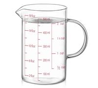 Luvan 500ml/2 Cup Glass Measuring Jug Easy to Read with 3 Scales (ml/oz/Cup), High Borosilicate Glass Liquid Measuring Cup with Handle and V-Shaped Spout for Baking, Freezer/Microwave Safe