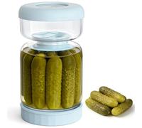 Luvan Glass Pickle Jar with Strainer Flip, Pickle Container with Lid,Olives Hourglass Jar,Pickles Juice Separator jar for Cucumber,Olives（1000ml/Blue）