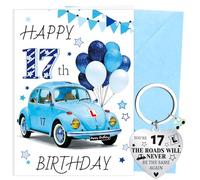 Luvart 17th Birthday Card Gifts - Happy 17th Birthday Gifts Card for Boy Son, Learner Driver Theme Card with Keychain Envelope Velet Bag for Celebration