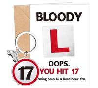 Luvart 17th Birthday Card with Keyring- Funny 17 Year Old Birthday Gifts, Bloody L 17 Birthday Cards Envelopes Keychain, New Learner Driver Gifts for Teen Boys Girls Sons Daughters Brothers Sisters
