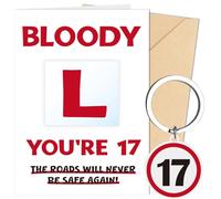 Luvart 17th Birthday Card with Keyring - Funny Learner Driver Gifts for 17 Year Old Boys Girls, Bloody L 17 Birthday Cards Keychain Gifts Set for Teens, Sons, Daughters, Brothers, Sisters