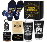 Luvart 21st Birthday Gifts for Men - 6Pcs Happy 21 Year Old Birthday Gifts Ideas for Him, 20oz Tumbler, Funny Socks, Keyring, Bracelets, 21st Presents for Son Grandson Nephew Brother from Mum Dad