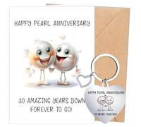 Luvart 30th Pearl Wedding Anniversary Cards - 2Pcs 30th Anniversary Wedding Gifts, Cute Funny Pearl Marriaged 30 Years Card with Envekope and Keyring Presents for Mum Dad Wife Husband Couple