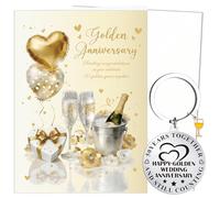 Luvart 50th Wedding Anniversary Card Gift - Golden Wedding Anniversary Greeting Card with Keychain Happy 50 Years Marriage Gifts for Parents Friends Him Her Spouse Couples