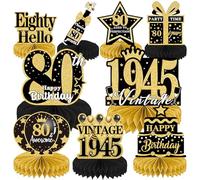 Luvart 80th Birthday Decorations-Black and Gold Table Decorations for Birthday Party 9pcs 80th Birthday Decorations for Men Women Honeycomb Decs Vintage 80 Birthday Party Table Decor Supplies