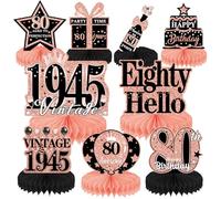 Luvart 80th Birthday Decorations Women - Rose Gold 9PCS Table Decorations for 80th Birthday Party Vintage 1945 Party Supplies for Woman Men Honeycomb Centerpieces Decor