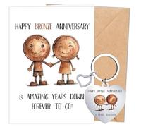 Luvart 8th Wedding Anniversary Card Gifts 8th Bronze Wedding Anniversary Presents Set, Cute Funny Bronze Marriaged Eighth Years Card with Envekope and Keyring Gifts for Wife Husband Couple