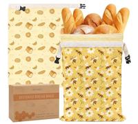 Luvart Beeswax Bread Bags, 2 Pack Reusable Cotton Linen Bread Bags for Homemade Sourdough, Natural Lined Cotton Bees Wax Food Wrap with Buckle Detachable Liner for Baking Supplies Keep Fresh, 42x32cm