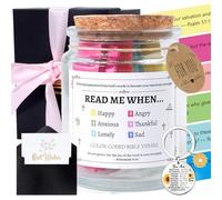 Luvart Bible Verse in a Jar, 5Pcs Christian Gifts for Women, Read Me When Bible Verse Jar with Christian Keychain, Prayer Jar with 90Pcs Color Coded Scriptures Pink Ribbon, Easter Graduation Gift