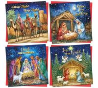 Luvart Charity Christmas Cards with Envelopes - 16 Pack (12.5 x 12.5 cm) Luxury Religious Christian Christmas Cards, Nativity Scenes Xmas Cards Multipack, Christ Festival Xmas Greeting Cards