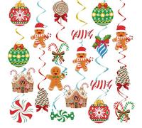 Luvart Christmas Ceiling Hanging Decorations - 30 Pcs Candy Gingerbread Christmas Decorations Indoor Glitter Foil Hanging Swirls Xmas Decoration Lollipop Candyland Gingerbread House Christmas Decors