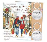 Luvart Daughter and Son In Law Christmas Cards - 3 Pcs Daughter and Son In Law Christmas Gifts, Merry Xmas Card with Envelope Keyring Gifts for a Special Couple from Mum Dad