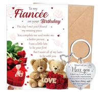Luvart Fiancee Birthday Card for Her - 2Pcs Fiancee Gifts, Romantic Bear Rose Birthday Card Envelopes, I Love You Keyring, Sweet Valentines Birthday Gifts to Girlfriend My Bride to Be from Fiance
