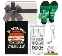 Luvart Golf Retirement Gifts for Men - 5Pcs Golf Retirement Gifts Set, 20oz Mens Golfers Travel Mug Socks, Funny Golfers Towel Keyring Cards, Happy Retire Presents for Dad Grandpa Husband Friends