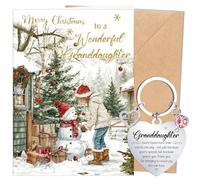Luvart Granddaughter Christmas Card Gifts - Merry Christmas Cards for Wonderful Granddaughter with Envelopes Keyring, Grand daughter Xmas Card Gift from Grandma Grandad