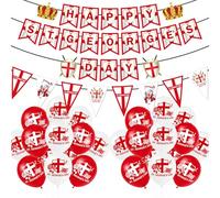 Luvart Happy St. George's Day Decorations - St George Day Red White Flag Knight 4 Pcs Buttings 18 Pcs Balloons Party Decorations English Heritage National Pride Patriotism Decor