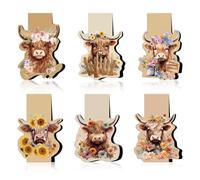 Luvart Highland Cow Magnetic Bookmark - 6 Pcs Animal Magnet Page Markers Gift for Reading Lover Cute Cow Magnetic Bookmarks Book Markers Page Clips for Book Lovers Students Teacher School Reading