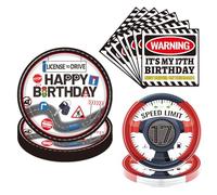Luvart Learner Driver Party Tableware Set - 72 Pcs 17th Learner Driver Party Plates and Napkins Driver License Disposable Plates Set for 17 Year Old Transportation Theme Birthday Tableware Decorations