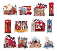Luvart London Fridge Magnets for Kitchen - 12 Pcs London Souvenirs Gifts British Union Jack Souvenir Magnet England Red Phone Box Deck Bus Fridge Magnetic Unique Stylish Design Holiday Souvenir Gift