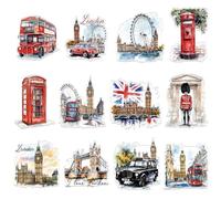 Luvart London Fridge Magnets Souvenirs - 12 Pcs British Magnet for Fridge Deck Bus Red Phone Box England Souvenirs Gifts Magnetic Stickers for Home Holiday Office Kitchen UK Travel Tourist Gift