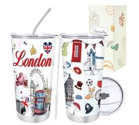 Luvart London Travel Souvenirs Gifts - 20Oz British Vacation Trip Tumbler with Lids Straw Brush Insulated, UK London City Travel Essentials Birthday Christmas Valentine‘s Day Presents for Friends
