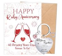 Luvart Ruby Wedding Anniversary Card - 2pcs 40th Wedding Anniversary Card Gifts, Ruby theme Cards With Envelope, Special Heart Keyring, 40th Weding Gift for Couple Mum Dad Wife Husband