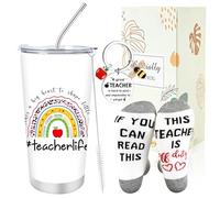 Luvart Teacher Gifts for Women Men - 3Pcs Teacher Thank You Appreciation Gifts, 20oz Teaching Travel Mug, Socks, Keychain, Birthday Christmas Graduation Valentine's Retirements Presents from Students