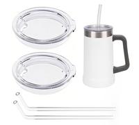 LUVCOSY 2 Sets Cup Lids Replacement with Straws Compatible with Stanley 24oz Beer Steins Beer Mugs, Clear Reusable Tumbler Covers with Sealing Silicone Ring, Drinking Glasses Lid (Mugs NOT Included)