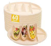 LUVCOSY 60 Pack Disposable Taco Plates With Dipping Sides, Biodegradable Cornstarch Taco Holder for Party, Large Size Fit for 6-8 Inch Large Tortilla, Microwave Safe