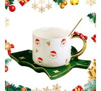 LUVDECO 1 Set Christmas Ceramic Cup, Christmas Coffee Mug, Mug Cup with Lid and Spoon, Christmas for Women Men Girls Boys, Christmas Coffee Cups Suitable for Offices and Homes (Santa)