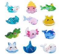 LUVDECO 12 Pcs Mini Ocean Resin Animals Tiny Sea Animals Figurines Realistic Resin Miniature Marine Animal Bulk for DIY Fish Tank Dollhouse Marine Aquarium Fairy Garden Micro Landscape Decoration (A)