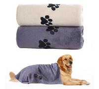 LUVDECO 2 Pack 35x75cm Quick Dry Large Dog Towel, Grey & White Ultra Absorbent Microfibre Pet Towel for Drying After Bath, Swim, Travel