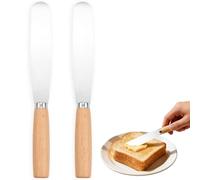 LUVDECO 2Pcs Butter Knife Stainless Steel Spreader with Wood Handle for Smooth Spreading on Toast Sandwich Pastry and Cakes Pallet Knife Metal Spatula